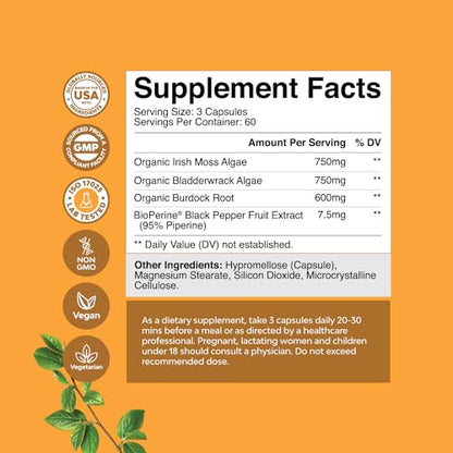 Organic Irish SeaMoss Capsules - Sea Moss and Bladderwrack Capsules with Burdock Natures CraftUS supplements