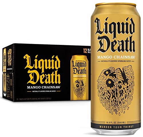 Liquid Death Flavored Sparkling Water with Agave, Mango Chainsaw, 16.9 oz Tallboys Liquid DeathUS supplements