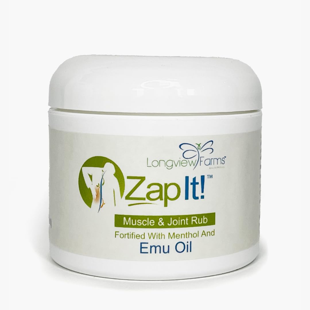 Longview Farms® Zap It! Muscle and Joint Therapy Cream– Fast-Absorbing Full Body Formula for Neck, Back, Legs, and feet and Knee Muscle Aches, Joint Discomfort, with Emu Oil(4 oz. Jar) Longview FarmsAu supplements
