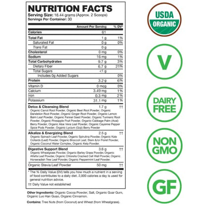 Detox Organics Chocolate Superfood Powder, Detox Cleanse for your Body, Bloating Relief Detox OrganicsUS supplements