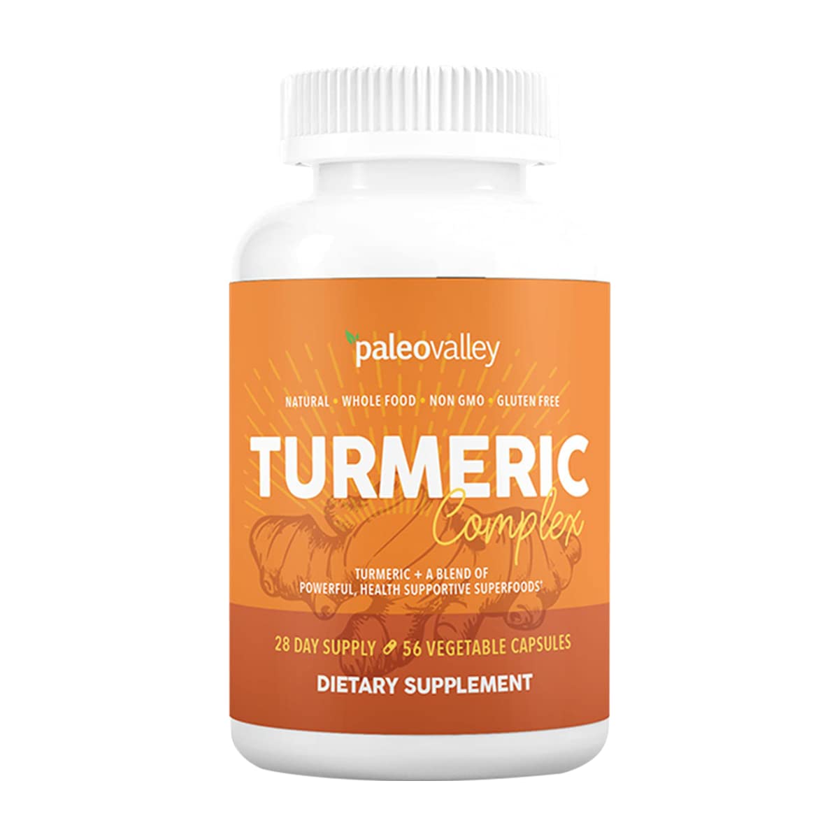 Paleovalley - Organic Turmeric Complex - Full Spectrum Organic Turmeric with Health-Supportive Superfoods - 56 Vegetarian Capsules - Support Joints, Immunity, Brain and Heart Health PaleovalleyUS supplements