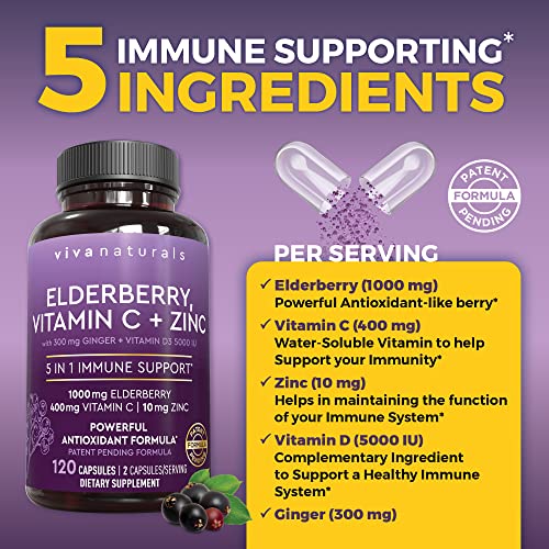 Viva Naturals Sambucus Elderberry with Vitamin C and Zinc for Adults - 5 in 1 Sambucus Viva NaturalsAu supplements