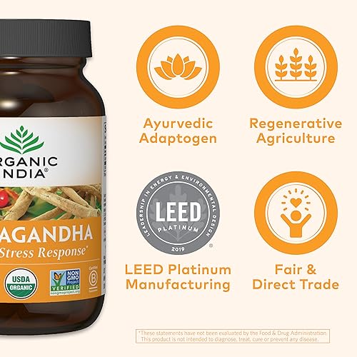 ORGANIC INDIA Ashwagandha Herbal Supplement - Vegan, Gluten-Free, Kosher ORGANIC INDIAUS supplements