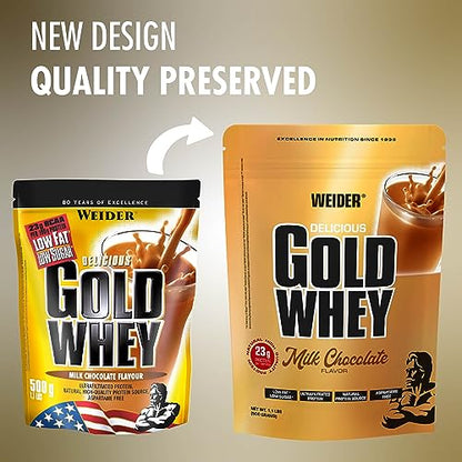 Weider Gold Whey (500g) Milk Chocolate Flavour. Ultrafiltrated Proteins from 100% Whey Protein WeiderUS supplements