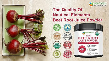 Beet Juice Powder Organic - Cold Pressed - 20:1 Concentrate - Concentrated Beet Root Nautical ElementsUS supplements