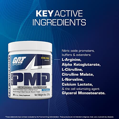 GAT SPORT PMP (Peak Muscle Performance), Pre-Workout, 30 Servings (Blue Raspberry GAT SPORTAu supplements