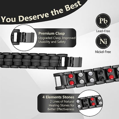 Feraco Mens Magnetic Bracelet Titanium Steel Magnetic Bracelet with Double Row 4 Elements FeracoUS supplements
