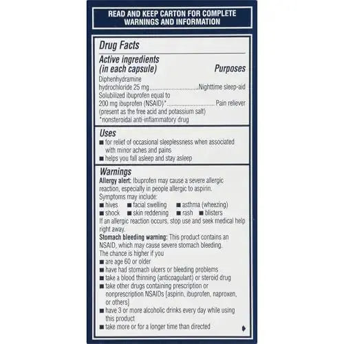 Advil PM Liqui-Gels Pain Reliever and Nighttime Sleep Aid, Pain Medicine with Ibuprofen for Pain Relief and Diphenhydramine HCL for a Sleep Aid - 40 Liquid Filled Capsules - Back to College AdvilAu supplements