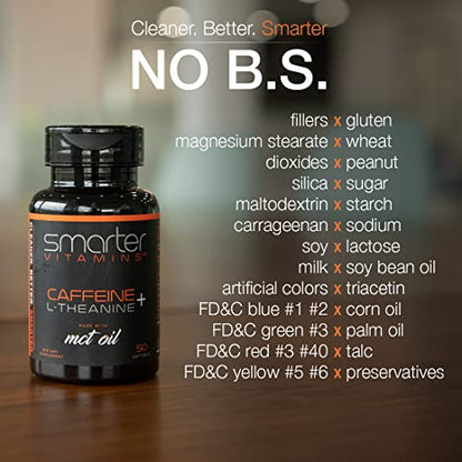 200mg Caffeine Pills - MCT Oil from 100% Coconuts + 100mg L-Theanine, Advanced Energy SmarterVitaminsUS supplements
