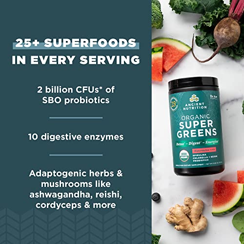 Ancient Nutrition Organic Watermelon Supergreens, 8.82 OZ Ancient NutritionUS supplements