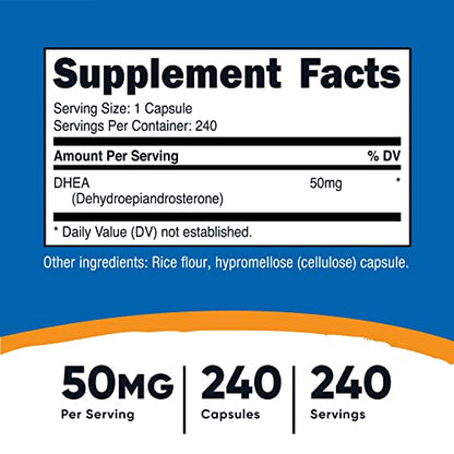 Nutricost DHEA 50mg, 240 Capsules - Gluten Free, Soy Free, Non-GMO, Supplement NutricostUS supplements