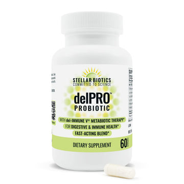 Stellar Biotics - Delpro Probiotic (+ Del-Immune V & Prebiotic Blend) Promotes Optimal Gut Health, Digestion, Immune Support & Mood (60 Capsules)