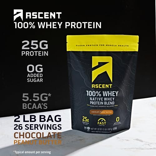 Ascent 100% Whey Protein Powder - Post Workout Whey Protein Isolate, Zero Artificial AscentUS supplements