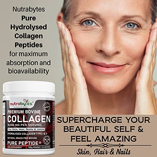 Pure Hydrolysed Collagen Powder 10000mg Bovine Type 1 & 3 Unflavoured|High Strength Protein Peptides for Women & Men NUTRABYTESAu supplements