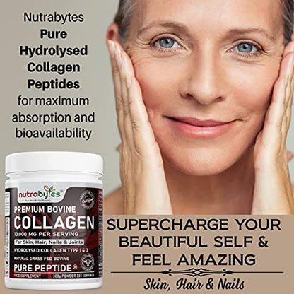 Pure Hydrolysed Collagen Powder 10000mg Bovine Type 1 & 3 Unflavoured|High Strength Protein Peptides for Women & Men NUTRABYTESUS supplements
