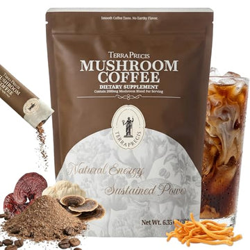 TerraPrecis Mushroom Coffee with 6 Adaptogens Mushrooms Supplement for Organic Lion's Mane&Reishi,Chaga&Other, Instant Coffee with MCT Oil& Arabica for Energy,Focus&Immune Support (30 Servings) TerraPrecisAu supplements