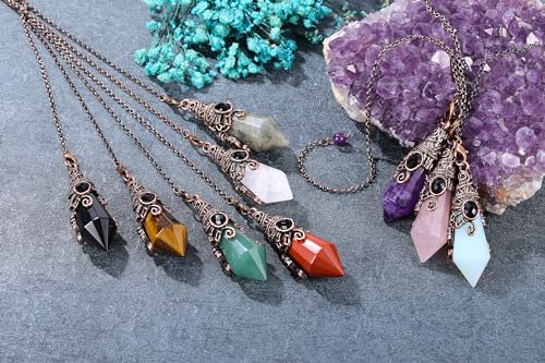 PESOENTH Crystal Pendulum Dowsing Divination Scrying Pendulum with Bronze Wrap Tiger Eye Healing PESOENTHAu supplements