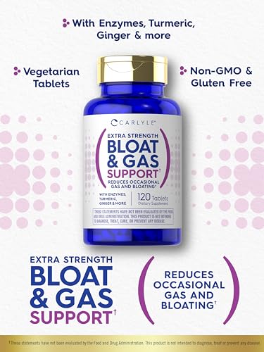 Carlyle Bloat & Gas Support for Men & Women | 120 Tablets | Extra Strength Pills | Supplement CarlyleUS supplements