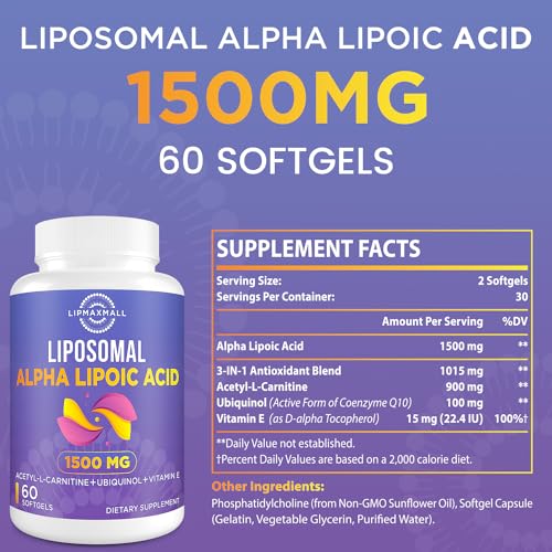 Liposomal Alpha Lipoic Acid 1500mg - with Acetyl-L-Carnitine 900mg & Ubiquinol 100mg lipmaxmallAu supplements