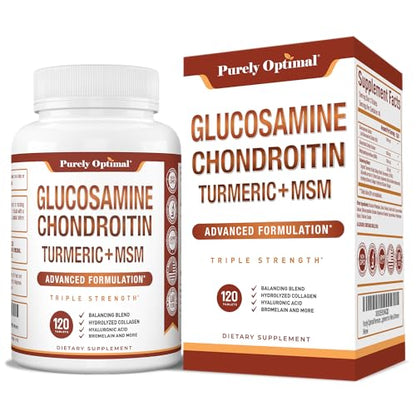 Purely Optimal Premium Glucosamine Chondroitin MSM Supplement Tablets w/Turmeric Purely OptimalUS supplements