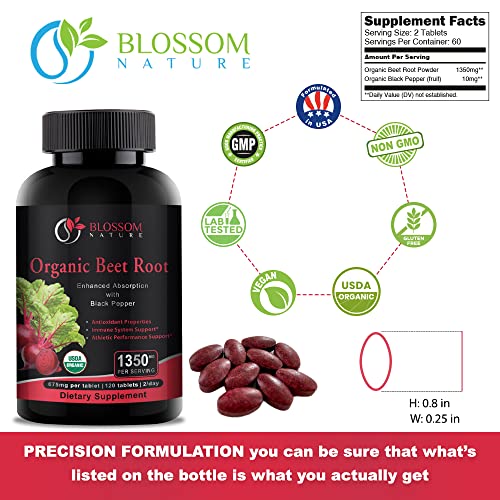 Organic Beet Root Powder 1350mg with Black Pepper-Nitric Oxide Booster, Digestive System Blossom NatureAu supplements