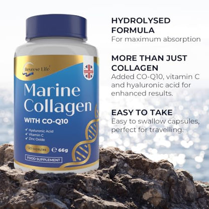 Reverse Life Marine Collagen Capsules 1200mg – with Hyaluronic Acid & Vitamin C + Q10 Reverse LifeUS supplements