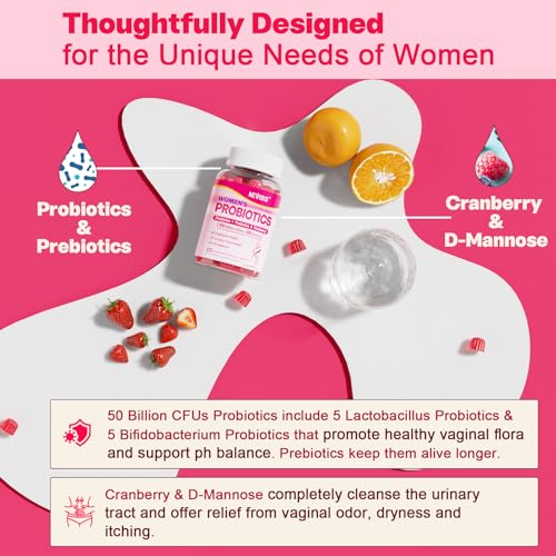 Probiotics for Women Gummies, Sugar Free Vaginal Probiotics 50 Billion CFU 10 Strains w/ Cranberry NEVISSAu supplements