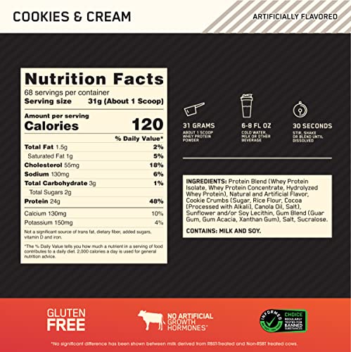 Optimum Nutrition Gold Standard 100% Whey Protein Powder, Cookies & Cream, 5 Pound Optimum NutritionUS supplements