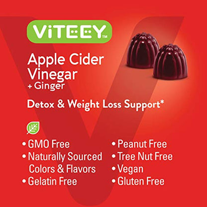 Apple Cider Vinegar Gummies 1,000mg Plus Ginger, ACV with The Mother, Detox Cleanse ViteeyUS supplements