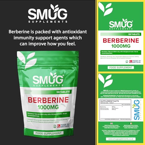 SMUG Supplements Berberine Tablets - 100 High Strength 1000mg Pills - Can Promote SMUG SupplementsUS supplements