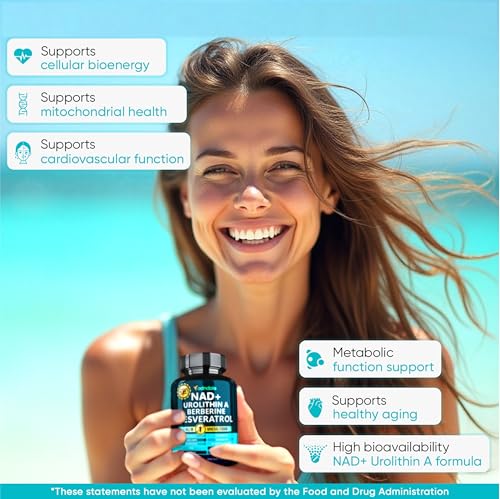 Adndale NAD Supplement. Longevity Formula with Liposomal NAD+, Trans Resveratrol, Urolithin-A, Berberine, CoQ10. NMN Supplement Alternative. 90 Count AdndaleAu supplements