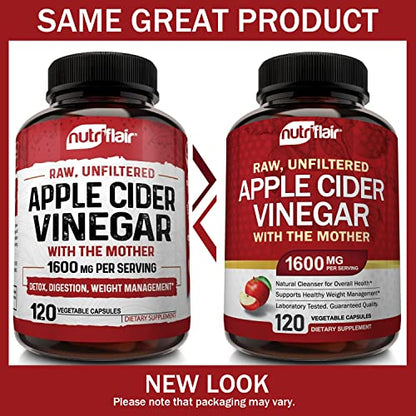 Apple Cider Vinegar Capsules with The Mother - 120 Vegan ACV Pills NutriFlairUS supplements