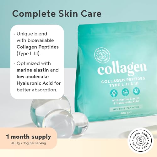 Collagen Powder with Hyaluronic Acid 400g - Collagen Peptides Supplement + Amino Acids Alpha FoodsAu supplements