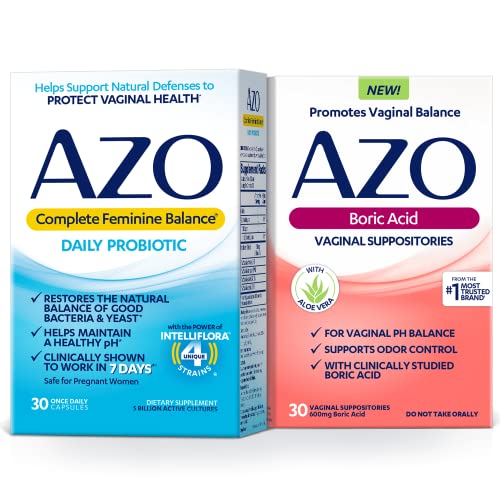 AZO Boric Acid Vaginal Suppositories (30 Count) + Complete Feminine Balance Daily Probiotics for Women AZOAu supplements