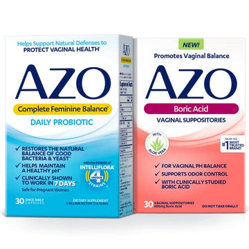 AZO Boric Acid Vaginal Suppositories (30 Count) + Complete Feminine Balance Daily Probiotics for Women AZOAu supplements