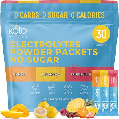 Keto Vitals Original Electrolytes Powder Packets | Keto Friendly Electrolyte Travel Packets Keto VitalsUS supplements