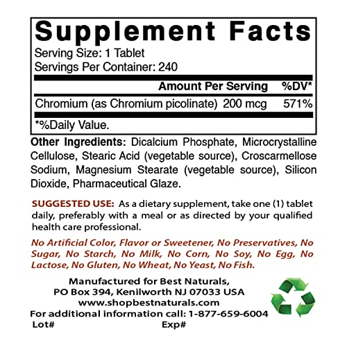 Best Naturals Chromium Picolinate Tablet, 200 mcg, 240 Count Best NaturalsAu supplements