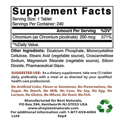 Best Naturals Chromium Picolinate Tablet, 200 mcg, 240 Count Best NaturalsUS supplements
