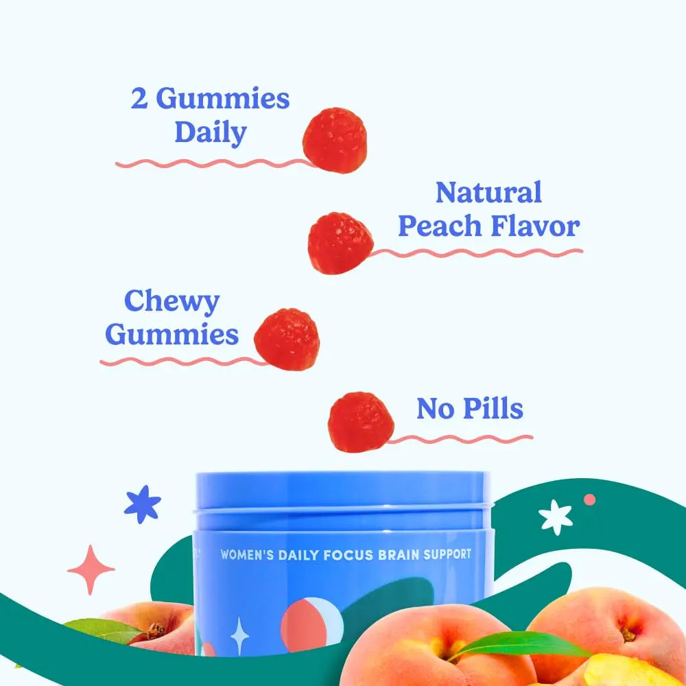 FIRST DAY Women’s Brain Gummies for Focus, Memory & Clarity | Cognizin® Citicoline + Phosphatidylserine | Natural Sustained Energy, Peach Flavor FIRST DAYAu supplements