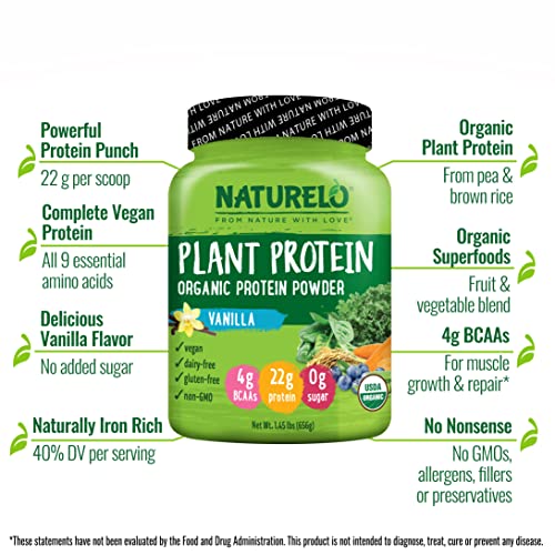 NATURELO Plant Protein Powder, Vanilla, 22g Protein - Non-GMO, 20 Ser NATURELOUS supplements