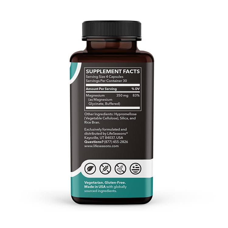 LifeSeasons Magnesium Glycinate 350 mg – Highly Absorbable Magnesium Supplement for Sleep Support, Calm Mood & Muscle Relaxation – Vegan, Gluten‑Free, 120 Vegetarian Capsules LifeSeasonsAu supplements