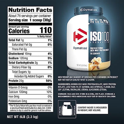 Dymatize ISO 100 Protein Powder with 25g of Hydrolyzed 100% Whey Isolate, Vanilla 5 DymatizeUS supplements