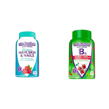 Vitafusion Gorgeous Hair, Skin & Nails Multivitamin Plus Biotin, Vitamin B12 Cherry Gummies for Energy Metabolism Support, 135ct & 90ct VitafusionAu supplements
