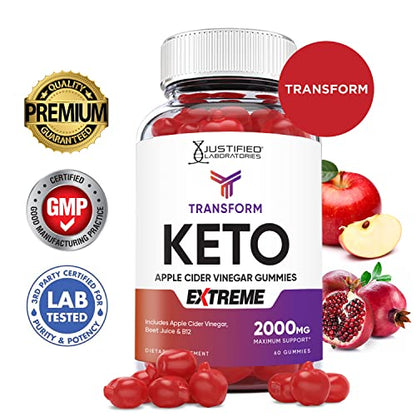 Transform Keto ACV Gummies Extreme Formula 2000MG Vegan Non GMO with Pomegranate Justified LaboratoriesUS supplements