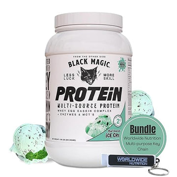 Worldwide Nutrition Bundle, 2 Items: Black Magic Multi-Source Protein Powder - Whey, Egg Albumin Enzymes, Micellar Casein & MCTs - Muscle Mass Gaining - Mint Chocolate Flavor - 2 LB and Keychain Worldwide NutritionAu supplements