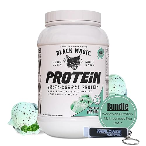 Worldwide Nutrition Bundle, 2 Items: Black Magic Multi-Source Protein Powder - Whey, Egg Albumin Enzymes, Micellar Casein & MCTs - Muscle Mass Gaining - Mint Chocolate Flavor - 2 LB and Keychain Worldwide NutritionAu supplements