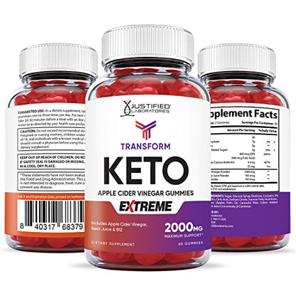 Transform Keto ACV Gummies Extreme Formula 2000MG Vegan Non GMO with Pomegranate Justified LaboratoriesUS supplements