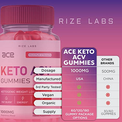 (3 Pack) Ace Keto Gummies - Ace Keto ACV Gummies for Advanced Weight Loss Ace Keto rize labsUS supplements