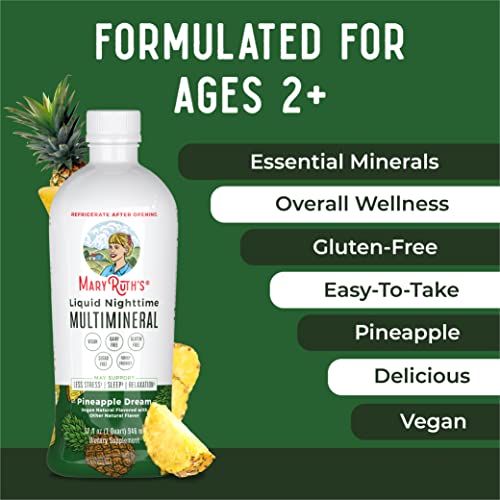 MaryRuth Organics Liquid Nighttime Multimineral | NO Melatonin | Magnesium Citrate | Calcium | Zinc | Vitamin D3| Available in 4 Flavors | Vegan | Sugar Free | Gluten Free | 32 Oz MARYRUTH'SUS supplements