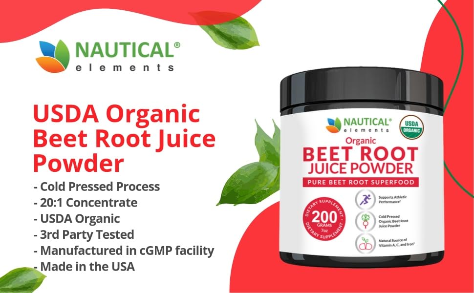 Beet Juice Powder Organic - Cold Pressed - 20:1 Concentrate - Concentrated Beet Root Nautical ElementsAu supplements
